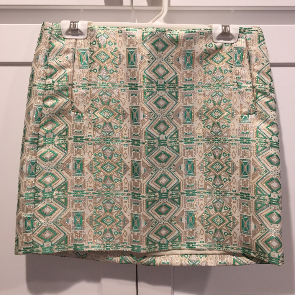 J. Crew Green and Gold Metallic Skirt Size 2